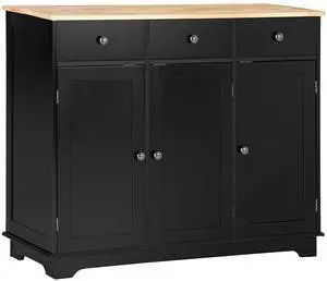 Sideboard Buffet Cabinet Solid Wood Countertop Black | Modern Kitchen Storage, Coffee Bar Cabinet, 3 Drawers, Doors, Adjustable Shelf Sideboard Buffet Cabinet Solid Wood Countertop Black | Modern Kitchen Storage, Coffee Bar Cabinet, 3 Drawers, Doors, Adjustable Shelf