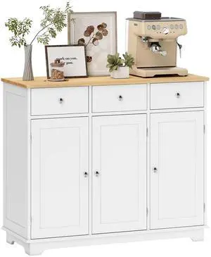 Sideboard Buffet Cabinet Solid Wood Countertop White | Modern Kitchen Storage, Coffee Bar Cabinet, 3 Drawers, Doors, Adjustable Shelf Sideboard Buffet Cabinet Solid Wood Countertop White | Modern Kitchen Storage, Coffee Bar Cabinet, 3 Drawers, Doors, Adjustable Shelf