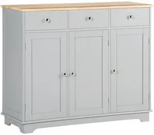 Sideboard Buffet Cabinet Solid Wood Countertop Gray | Modern Kitchen Storage, Coffee Bar Cabinet, 3 Drawers, Doors, Adjustable Shelf Sideboard Buffet Cabinet Solid Wood Countertop Gray | Modern Kitchen Storage, Coffee Bar Cabinet, 3 Drawers, Doors, Adjustable Shelf