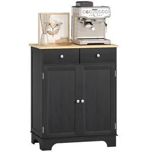 Sideboard Buffet Cabinet Solid Wood Countertop Distressed Black | Modern Kitchen Storage, Coffee Bar Cabinet, 2 Drawers, Doors, Adjustable Shelf Sideboard Buffet Cabinet Solid Wood Countertop Distressed Black | Modern Kitchen Storage, Coffee Bar Cabinet, 2 Drawers, Doors, Adjustable Shelf