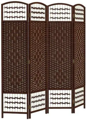 4 Panel Room Divider, Folding Privacy Screen, 5.6', Brown | Room Separator, Wave Fiber Freestanding Partition Wall Divider 4 Panel Room Divider, Folding Privacy Screen, 5.6', Brown | Room Separator, Wave Fiber Freestanding Partition Wall Divider