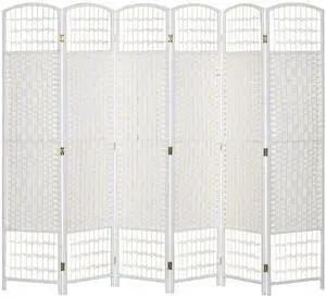 6 Panel Room Divider, Folding Privacy Screen, 5.6', White | Room Separator, Wave Fiber Freestanding Partition Wall Divider 6 Panel Room Divider, Folding Privacy Screen, 5.6', White | Room Separator, Wave Fiber Freestanding Partition Wall Divider