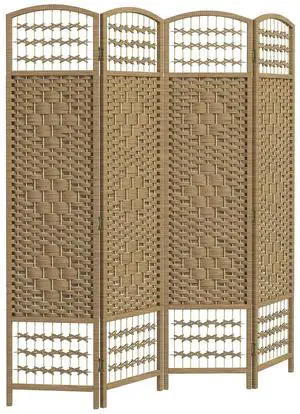 4 Panel Room Divider, Folding Privacy Screen, 5.6', Natural | Room Separator, Wave Fiber Freestanding Partition Wall Divider 4 Panel Room Divider, Folding Privacy Screen, 5.6', Natural | Room Separator, Wave Fiber Freestanding Partition Wall Divider