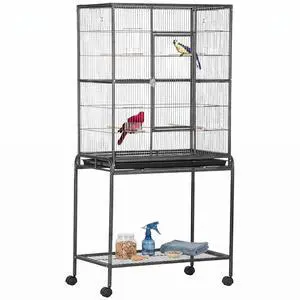 PawHut 30" Rolling Metal Bird Cage Feeder with Detachable Rolling Stand, Storage Shelf, Wood Perch & Food Container | Storage Shelf, Wood Perch, Food Container PawHut 30" Rolling Metal Bird Cage Feeder with Detachable Rolling Stand, Storage Shelf, Wood Perch & Food Container | Storage Shelf, Wood Perch, Food Container