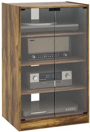 Media Cabinet 4-Tier Stereo Cabinet with Glass Door Rustic Brown | Vinyl Record Player, AV Record Player Stand, Adjustable Shelves, Push-to-Open Glass Doors, Cable Management Media Cabinet 4-Tier Stereo Cabinet with Glass Door Rustic Brown | Vinyl Record Player, AV Record Player Stand, Adjustable Shelves, Push-to-Open Glass Doors, Cable Management
