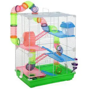 PawHut 18" 5 Tier Hamster Cage w/Tubes and Tunnels for Gerbil Green&White | Small Animal Cage, Portable Carry Handle, Water Bottle, Food Dish, Exercise Wheel PawHut 18" 5 Tier Hamster Cage w/Tubes and Tunnels for Gerbil Green&White | Small Animal Cage, Portable Carry Handle, Water Bottle, Food Dish, Exercise Wheel