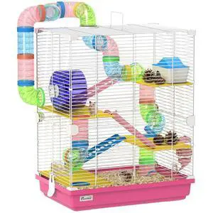 PawHut 18" 5 Tier Hamster Cage w/Tubes and Tunnels for Gerbil Pink | Small Animal Cage, Portable Carry Handle, Water Bottle, Food Dish, Exercise Wheel PawHut 18" 5 Tier Hamster Cage w/Tubes and Tunnels for Gerbil Pink | Small Animal Cage, Portable Carry Handle, Water Bottle, Food Dish, Exercise Wheel