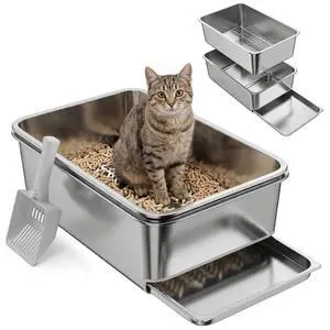 PawHut Stainless Steel Sifting Cat Litter Box 23.6" x 15.7" x 7.9" XL | for Pine Pellets & Big Cats, with Sifting Pan, Leak Free, Low Maintenance, Odor Free, Low Dust, Includes Scooper PawHut Stainless Steel Sifting Cat Litter Box 23.6" x 15.7" x 7.9" XL | for Pine Pellets & Big Cats, with Sifting Pan, Leak Free, Low Maintenance, Odor Free, Low Dust, Includes Scooper