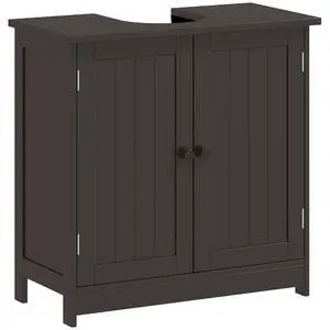 Under Sink Bathroom Cabinet, Pedestal Sink Storage Cabinet with 2 Doors, Shelf and U-Shape, Coffee Under Sink Bathroom Cabinet, Pedestal Sink Storage Cabinet with 2 Doors, Shelf and U-Shape, Coffee