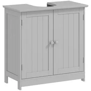 Under Sink Bathroom Cabinet, Pedestal Sink Storage Cabinet with 2 Doors, Shelf and U-Shape, Light Gray Under Sink Bathroom Cabinet, Pedestal Sink Storage Cabinet with 2 Doors, Shelf and U-Shape, Light Gray