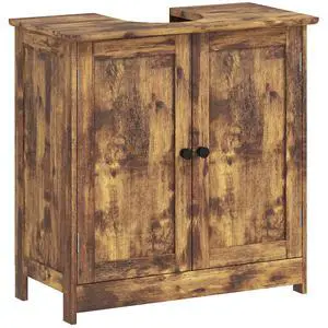 Under Sink Bathroom Cabinet with 2 Doors Shelf Rustic Brown | Pedestal Sink Storage Cabinet, U-Shape Under Sink Bathroom Cabinet with 2 Doors Shelf Rustic Brown | Pedestal Sink Storage Cabinet, U-Shape