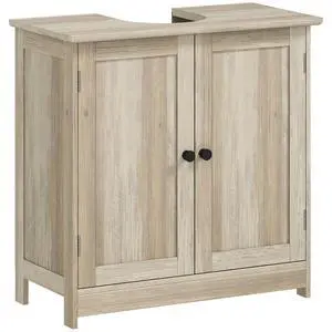 Under Sink Bathroom Cabinet with 2 Doors Shelf Weathered Gray Oak | Pedestal Sink Storage Cabinet, U-Shape Under Sink Bathroom Cabinet with 2 Doors Shelf Weathered Gray Oak | Pedestal Sink Storage Cabinet, U-Shape