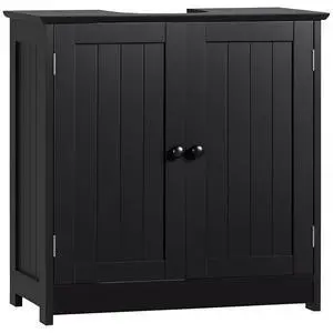Under Sink Bathroom Cabinet, Pedestal Sink Storage Cabinet with 2 Doors, Shelf and U-Shape, Black Under Sink Bathroom Cabinet, Pedestal Sink Storage Cabinet with 2 Doors, Shelf and U-Shape, Black