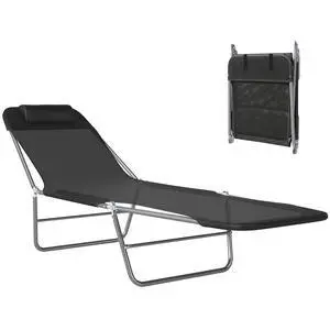 Folding Chaise Lounge Outdoor Sun Tanning Chair w/Pillow, Black | Sun Tanning Chair for Outside, Breathable Mesh Seat, Headrest, Pool, Beach, Yard, Patio Folding Chaise Lounge Outdoor Sun Tanning Chair w/Pillow, Black | Sun Tanning Chair for Outside, Breathable Mesh Seat, Headrest, Pool, Beach, Yard, Patio
