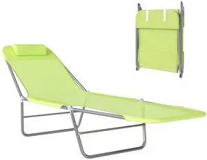 Folding Chaise Lounge Outdoor Sun Tanning Chair w/Pillow, Green | Sun Tanning Chair for Outside, Breathable Mesh Seat, Headrest, Pool, Beach, Yard, Patio Folding Chaise Lounge Outdoor Sun Tanning Chair w/Pillow, Green | Sun Tanning Chair for Outside, Breathable Mesh Seat, Headrest, Pool, Beach, Yard, Patio