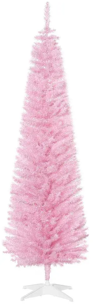6' Artificial Pencil Christmas Tree Slim Plastic Stand Pink | 390 Realistic Branch Tips, Slim Xmas 6' Artificial Pencil Christmas Tree Slim Plastic Stand Pink | 390 Realistic Branch Tips, Slim Xmas