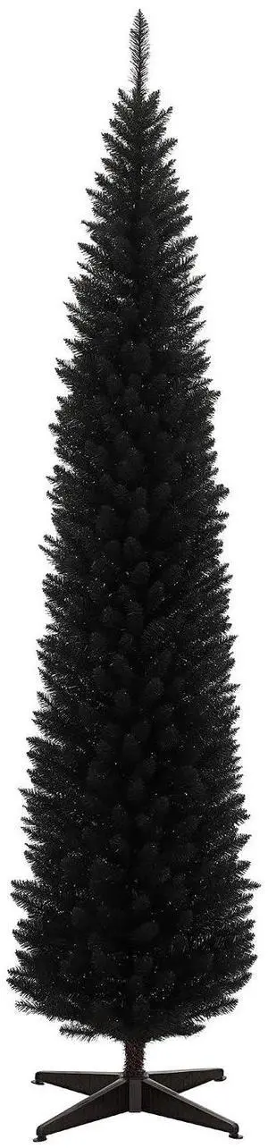8' Artificial Pencil Christmas Tree 618 Realistic Branch Tips Black | Slim Xmas Tree, Plastic Stand 8' Artificial Pencil Christmas Tree 618 Realistic Branch Tips Black | Slim Xmas Tree, Plastic Stand