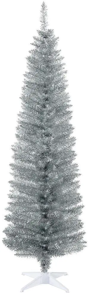 6' Artificial Pencil Christmas Tree 390 Realistic Branch Tips Silver | Slim Xmas Tree, Plastic Stand 6' Artificial Pencil Christmas Tree 390 Realistic Branch Tips Silver | Slim Xmas Tree, Plastic Stand