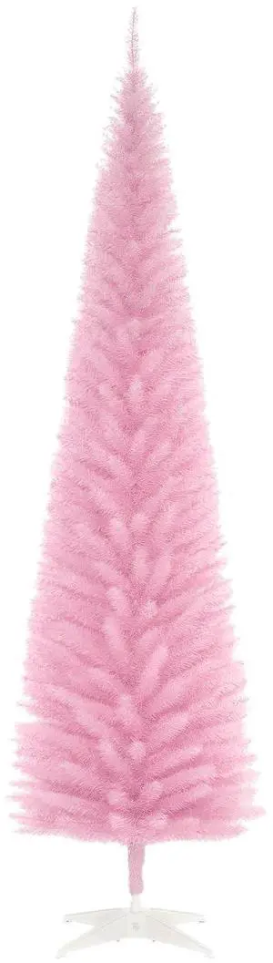 7' Artificial Pencil Christmas Tree, 499 Realistic Branch Tips, Pink | Slim Xmas Tree, Plastic Stand 7' Artificial Pencil Christmas Tree, 499 Realistic Branch Tips, Pink | Slim Xmas Tree, Plastic Stand