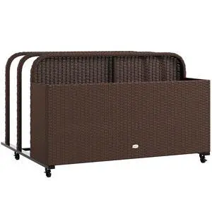 Wicker Patio Pool Float Storage Basket Rolling Wheels Brown | PE Rattan Outdoor Pool Caddy, for Floaties, Noodles, Life Vests, Beach Balls, Garden Furniture Wicker Patio Pool Float Storage Basket Rolling Wheels Brown | PE Rattan Outdoor Pool Caddy, for Floaties, Noodles, Life Vests, Beach Balls, Garden Furniture