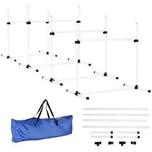 PawHut 4 Piece Dog Agility Training Equipment for Dog Agility Course White | Adjustable Height Jump Bars, Included Carry Bag, Displacing Top Bar PawHut 4 Piece Dog Agility Training Equipment for Dog Agility Course White | Adjustable Height Jump Bars, Included Carry Bag, Displacing Top Bar