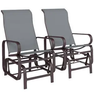 Outdoor Glider Chair Set of 2, Smooth Gliding Mechanism, Gray | Gliders for Outside Patio, Lightweight Construction, Backyard Outdoor Glider Chair Set of 2, Smooth Gliding Mechanism, Gray | Gliders for Outside Patio, Lightweight Construction, Backyard