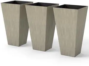 28 in Tall Planters for Outdoor Plants with Drainage Holes, Grey | Set of 3, Taper Planters, Indoor Grande Plant Pots, Front Porch Decor, Flower Pots 28 in Tall Planters for Outdoor Plants with Drainage Holes, Grey | Set of 3, Taper Planters, Indoor Grande Plant Pots, Front Porch Decor, Flower Pots