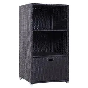 Valet Pool Towel Rack Waterproof Hot Tub Organizer Dark Brown | PE Plastic Rattan Wicker, Indoor Outdoor Spa Accessory Storage, 2 Shelves, 8 Basket Drawer Valet Pool Towel Rack Waterproof Hot Tub Organizer Dark Brown | PE Plastic Rattan Wicker, Indoor Outdoor Spa Accessory Storage, 2 Shelves, 8 Basket Drawer