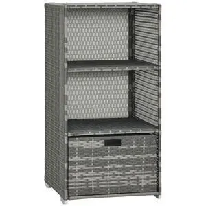 Valet Pool Towel Rack Waterproof Hot Tub Organizer Gray | PE Plastic Rattan Wicker, Indoor Outdoor Spa Accessory Storage, 2 Shelves, 1 Basket Drawer Valet Pool Towel Rack Waterproof Hot Tub Organizer Gray | PE Plastic Rattan Wicker, Indoor Outdoor Spa Accessory Storage, 2 Shelves, 1 Basket Drawer