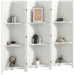 Room Divider with Shelves 6 Panel 67" Wood Screen White | Wood Privacy Screen, 3 Display Shelves, Folding Storage, Bedroom or Home Office Room Divider with Shelves 6 Panel 67" Wood Screen White | Wood Privacy Screen, 3 Display Shelves, Folding Storage, Bedroom or Home Office