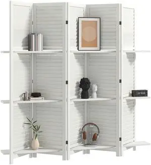 Room Divider with Shelves, 5 Panel, 67" Tall, White | Wood Privacy Screen, 3 Display Shelves, Folding Storage, Bedroom or Home Office Room Divider with Shelves, 5 Panel, 67" Tall, White | Wood Privacy Screen, 3 Display Shelves, Folding Storage, Bedroom or Home Office