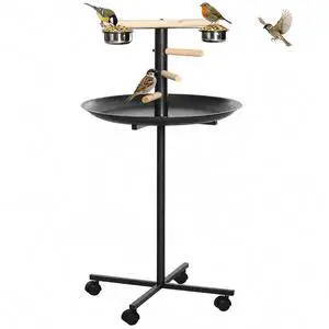 PawHut Bird Play Stand, Portable Parrot Perch, Bird Feeder Station, with Four Wheels, Stainless Steel Feeding Bowls, Round Tray, Grey | Bird Feeder Station, Stainless Steel Feeding Bowls PawHut Bird Play Stand, Portable Parrot Perch, Bird Feeder Station, with Four Wheels, Stainless Steel Feeding Bowls, Round Tray, Grey | Bird Feeder Station, Stainless Steel Feeding Bowls