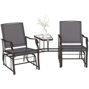 Outdoor Glider Chair with Table 2-Seat Patio Loveseat Gray | Rocking Chair Swing Love Seat, Breathable Sling, Backyard Garden Porch Outdoor Glider Chair with Table 2-Seat Patio Loveseat Gray | Rocking Chair Swing Love Seat, Breathable Sling, Backyard Garden Porch