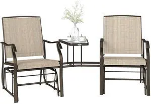 Outdoor Glider Chair with Table 2-Seat Patio Loveseat Light Brown | Rocking Chair Swing Love Seat, Breathable Sling, Backyard Garden Porch Outdoor Glider Chair with Table 2-Seat Patio Loveseat Light Brown | Rocking Chair Swing Love Seat, Breathable Sling, Backyard Garden Porch