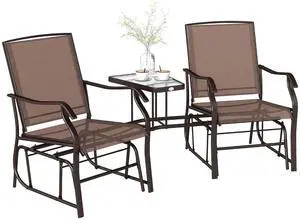 Outdoor Glider Chair with Table 2-Seat Patio Loveseat Coffee Brown | Rocking Chair Swing Love Seat, Breathable Sling, Backyard Garden Porch Outdoor Glider Chair with Table 2-Seat Patio Loveseat Coffee Brown | Rocking Chair Swing Love Seat, Breathable Sling, Backyard Garden Porch