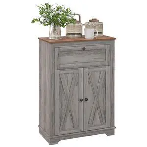 Farmhouse Barn Door Accent Cabinet with Double Doors Gray | Kitchen Sideboard Storage Cabinet, Drawer, Adjustable Shelf, for Living Room Farmhouse Barn Door Accent Cabinet with Double Doors Gray | Kitchen Sideboard Storage Cabinet, Drawer, Adjustable Shelf, for Living Room