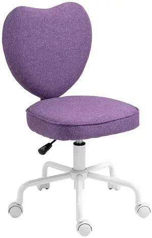 Armless Home Office Desk Chair Modern Fabric Heart Shape Purple | Makeup Vanity Chair, Swivel Wheels, Height Adjustable Armless Home Office Desk Chair Modern Fabric Heart Shape Purple | Makeup Vanity Chair, Swivel Wheels, Height Adjustable