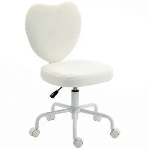 Armless Home Office Desk Chair, Vanity Chair with Heart Shape, White | Modern Fabric Makeup Vanity Chair, Height Adjustable Armless Home Office Desk Chair, Vanity Chair with Heart Shape, White | Modern Fabric Makeup Vanity Chair, Height Adjustable
