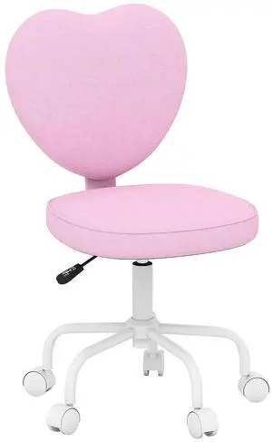 Armless Home Office Desk Chair, Heart Shape, Swivel Wheels, Pink | Modern Fabric Makeup Vanity Chair, Height Adjustable Armless Home Office Desk Chair, Heart Shape, Swivel Wheels, Pink | Modern Fabric Makeup Vanity Chair, Height Adjustable