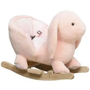 Qaba Baby Rocking Horse with Simulated Sound for Toddler 18-36 Months Pink | Plush Rabbit Animal Rocker, Wooden Base, Seat Belt, Stuffed Rocking Chair Qaba Baby Rocking Horse with Simulated Sound for Toddler 18-36 Months Pink | Plush Rabbit Animal Rocker, Wooden Base, Seat Belt, Stuffed Rocking Chair