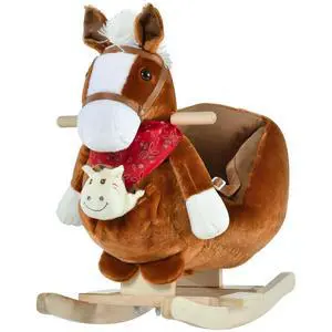 Qaba Kids Ride-On Rocking Horse Toy with Lullaby Song 18-36 Months Brown | Hand Puppets, Soft Plush Fabric, for Children Qaba Kids Ride-On Rocking Horse Toy with Lullaby Song 18-36 Months Brown | Hand Puppets, Soft Plush Fabric, for Children