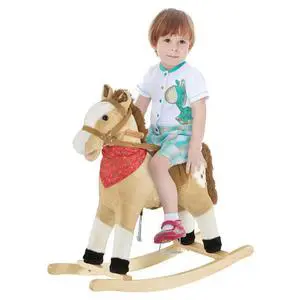 Qaba Kids Plush Ride-On Rocking Horse Toy with Fun Realistic Sounds Beige | Cowboy Rocker, for Child 3-6 Years Old Qaba Kids Plush Ride-On Rocking Horse Toy with Fun Realistic Sounds Beige | Cowboy Rocker, for Child 3-6 Years Old