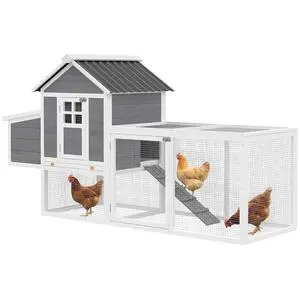 PawHut 82" Wooden Chicken Coop for 2-3 Hens with Nesting Box Gray | Large Outdoor Hen House Poultry Hutch, Pull-on Tray, Waterproof Roof, Ramp, Roosting Bars, Backyard Use PawHut 82" Wooden Chicken Coop for 2-3 Hens with Nesting Box Gray | Large Outdoor Hen House Poultry Hutch, Pull-on Tray, Waterproof Roof, Ramp, Roosting Bars, Backyard Use