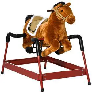 Qaba Kids Spring Rocking Horse Ride on Horse for Girls and Boys Light Brown | Sounds, Plush Animal Ride-on Toy, Soft Feel, Interactive Toy for Kids Qaba Kids Spring Rocking Horse Ride on Horse for Girls and Boys Light Brown | Sounds, Plush Animal Ride-on Toy, Soft Feel, Interactive Toy for Kids