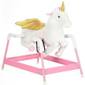 Qaba Kids Spring Rocking Horse Ride on Horse for Girls and Boys Pink | Unicon, Sounds, Plush Animal Ride on Toy, Soft Feel, Interactive Toy for Kids Qaba Kids Spring Rocking Horse Ride on Horse for Girls and Boys Pink | Unicon, Sounds, Plush Animal Ride on Toy, Soft Feel, Interactive Toy for Kids