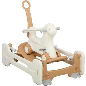 Qaba 5 in 1 Kids Rocking Horse Alpaca-Shaped Detachable Base Brown | Kids Spring Rocking Toy, Balance Bike Push Cart, Safety Guardrails, Footrests, Push Handle Qaba 5 in 1 Kids Rocking Horse Alpaca-Shaped Detachable Base Brown | Kids Spring Rocking Toy, Balance Bike Push Cart, Safety Guardrails, Footrests, Push Handle