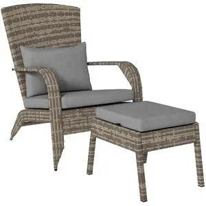 Patio Wicker Adirondack Chair with Ottoman High-Back Gray | Outdoor Fire Pit Chair, Cushions, Large Seat & Armrests, for Deck, Garden & Backyard Patio Wicker Adirondack Chair with Ottoman High-Back Gray | Outdoor Fire Pit Chair, Cushions, Large Seat & Armrests, for Deck, Garden & Backyard
