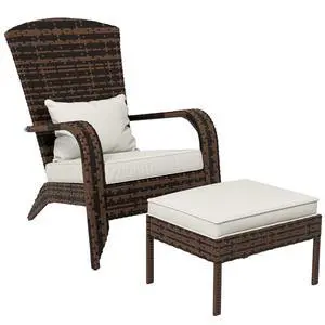 Patio Wicker Adirondack Chair with Ottoman High-Back Cream White | Outdoor Fire Pit Chair, Cushions, Large Seat & Armrests, for Deck, Garden & Backyard Patio Wicker Adirondack Chair with Ottoman High-Back Cream White | Outdoor Fire Pit Chair, Cushions, Large Seat & Armrests, for Deck, Garden & Backyard