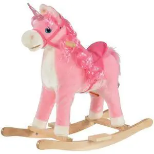 Qaba Rocking Horse Unicorn Design Tail Wag & Sounds for Ages 3-6 Pink | Kids Ride on Horse, Wooden Base, for Toddlers Qaba Rocking Horse Unicorn Design Tail Wag & Sounds for Ages 3-6 Pink | Kids Ride on Horse, Wooden Base, for Toddlers