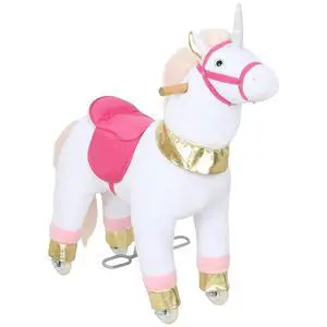 Qaba Ride on Horse for Kids 3-5 Years, 29.5 Inch Height Plush Riding Unicorn, Walking Horse Animal with Rolling Wheels for Active Play, No Batteries Required, White Qaba Ride on Horse for Kids 3-5 Years, 29.5 Inch Height Plush Riding Unicorn, Walking Horse Animal with Rolling Wheels for Active Play, No Batteries Required, White